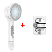 Essentials House White Base Set 4 Modes Self-cleaning Shower Head with Silicone Brush One-Key Stop Water Massage High