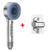 Essentials House Silver Base Set 4 Modes Self-cleaning Shower Head with Silicone Brush One-Key Stop Water Massage High