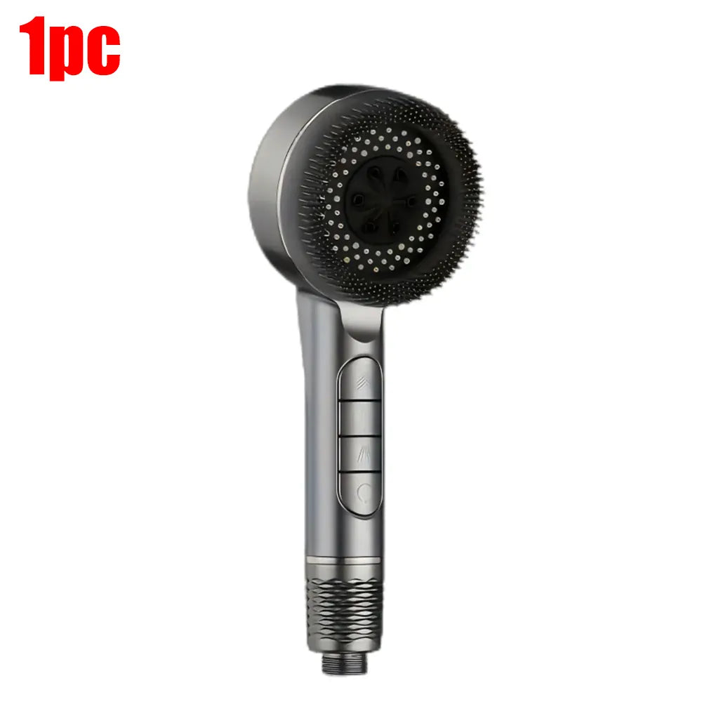Essentials House Gray 1pc 4 Modes Self-cleaning Shower Head with Silicone Brush One-Key Stop Water Massage High Pressure ABS