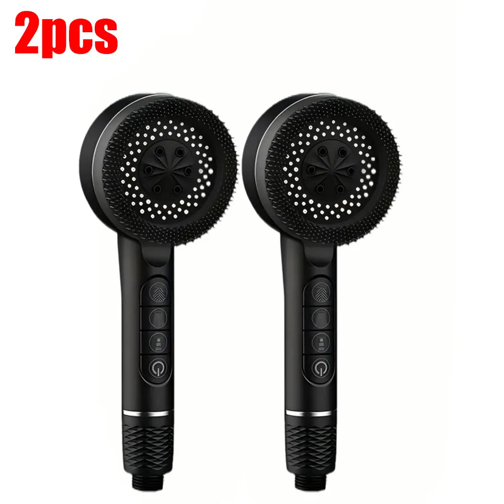 Essentials House Black 2pcs 4 Modes Self-cleaning Shower Head with Silicone Brush One-Key Stop Water Massage High Pressure