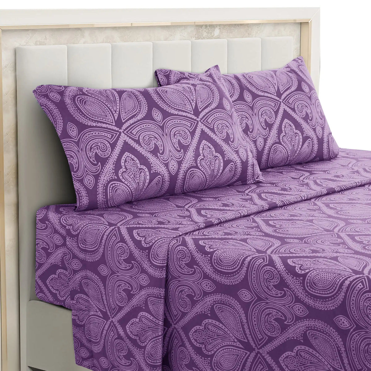 Essentials House Lux Decor 4-Piece Paisley Bed Sheet Set – Soft Brushed Microfiber Sheets with 16" Deep Pockets –