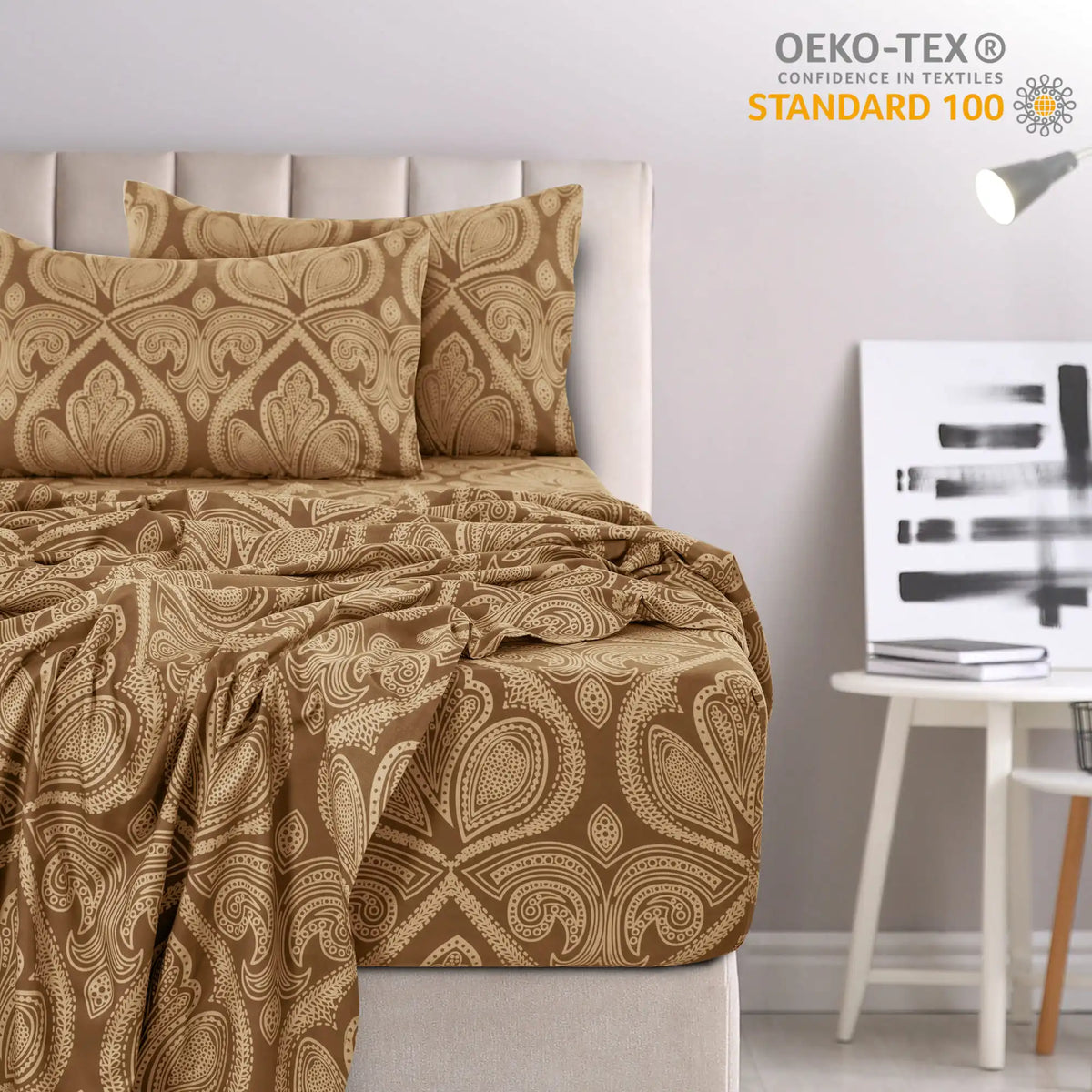 Essentials House Lux Decor 4-Piece Paisley Bed Sheet Set – Soft Brushed Microfiber Sheets with 16" Deep Pockets –