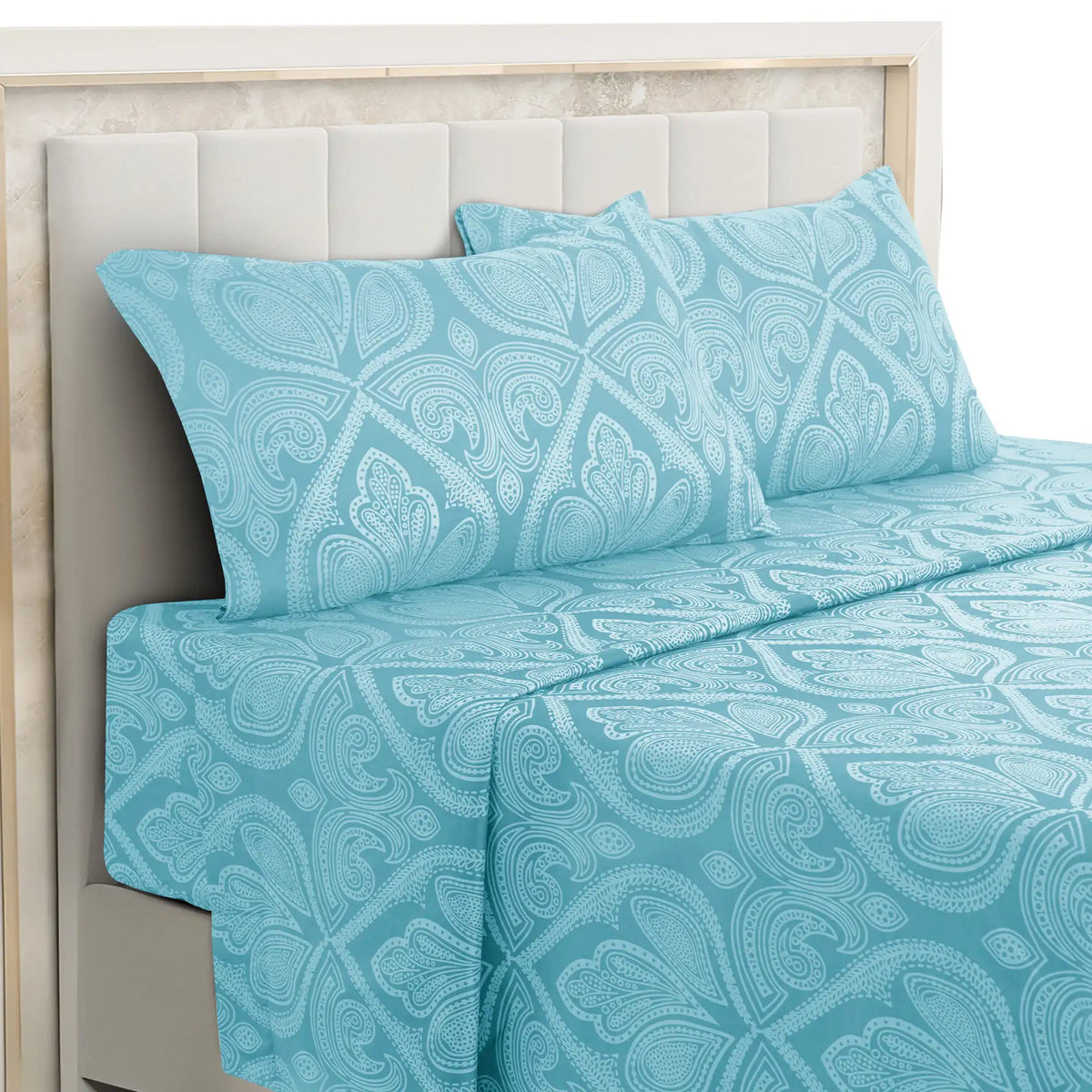 Essentials House Blue / Bed Sheet Set / Queen| Lux Decor 4-Piece Paisley Bed Sheet Set – Soft Brushed Microfiber Sheets