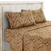 Essentials House Brown / Bed Sheet Set / Queen| Lux Decor 4-Piece Paisley Bed Sheet Set – Soft Brushed Microfiber Sheets
