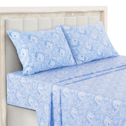 Essentials House White Blue / Bed Sheet Set / Queen| Lux Decor 4-Piece Paisley Bed Sheet Set – Soft Brushed Microfiber Sheets