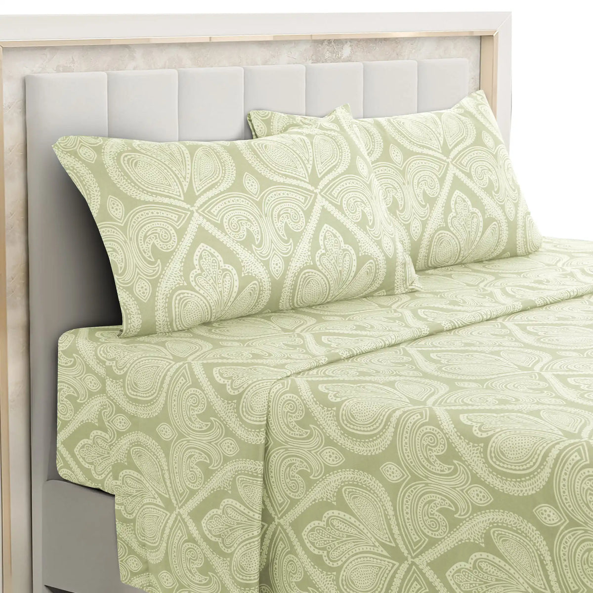 Essentials House Ivory / Bed Sheet Set / California King| Lux Decor 4-Piece Paisley Bed Sheet Set – Soft Brushed Microfiber