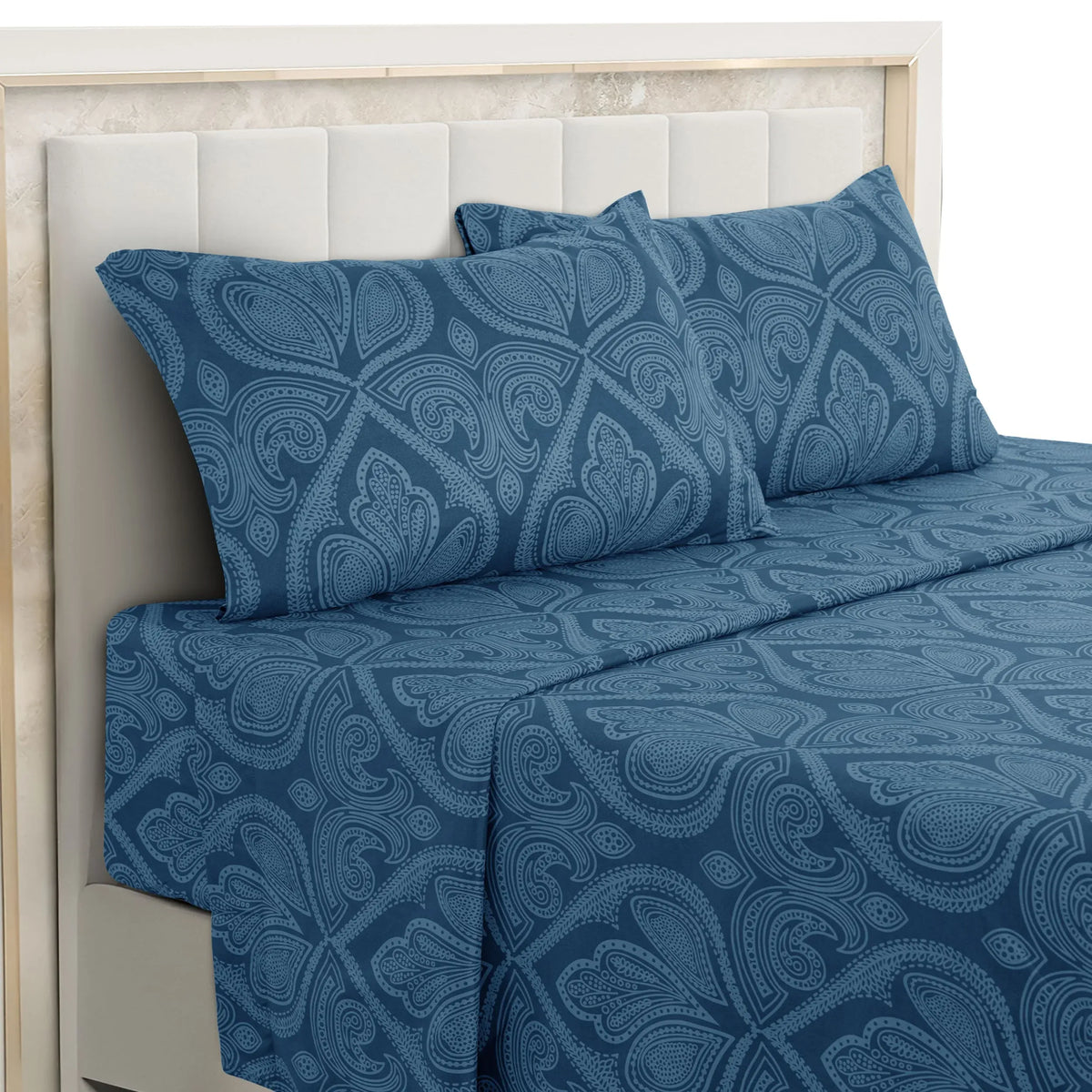 Essentials House Navy Blue / Bed Sheet Set / Queen| Lux Decor 4-Piece Paisley Bed Sheet Set – Soft Brushed Microfiber Sheets