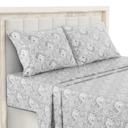 Essentials House White Grey / Bed Sheet Set / Queen| Lux Decor 4-Piece Paisley Bed Sheet Set – Soft Brushed Microfiber Sheets