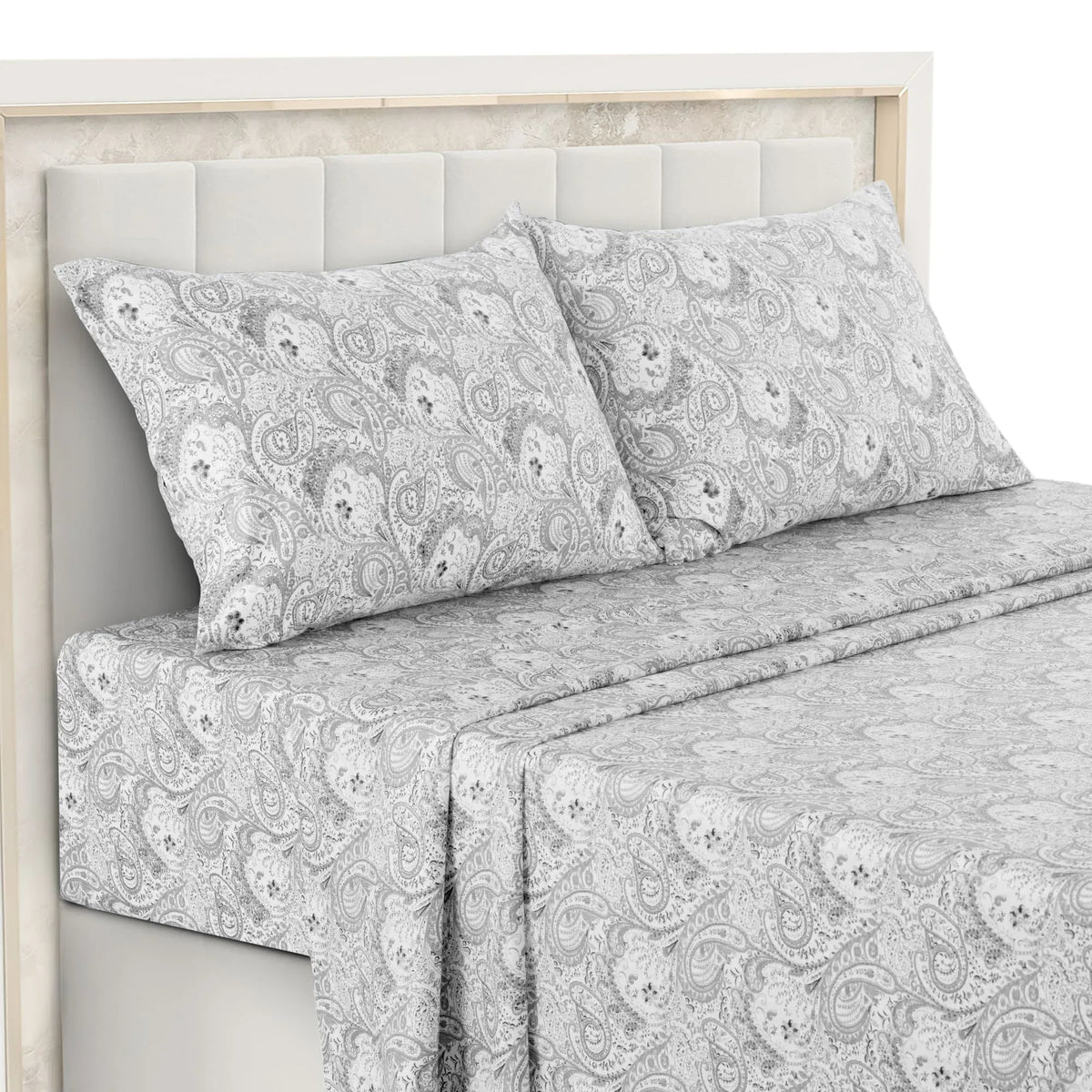 Essentials House White Grey / Bed Sheet Set / Queen| Lux Decor 4-Piece Paisley Bed Sheet Set – Soft Brushed Microfiber Sheets