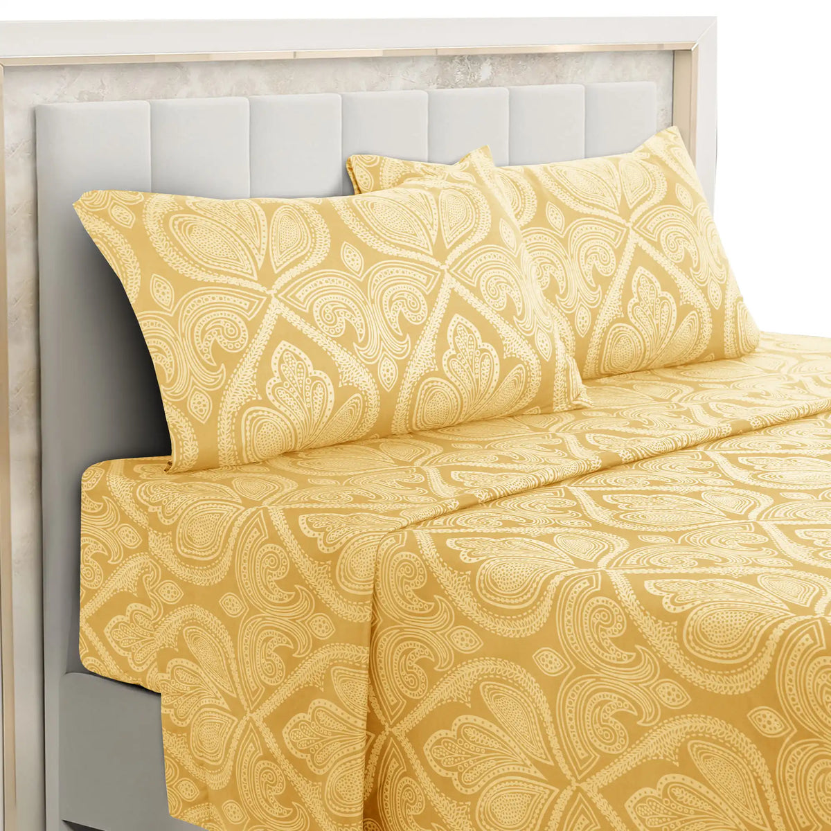 Essentials House Taupe / Bed Sheet Set / Queen| Lux Decor 4-Piece Paisley Bed Sheet Set – Soft Brushed Microfiber Sheets