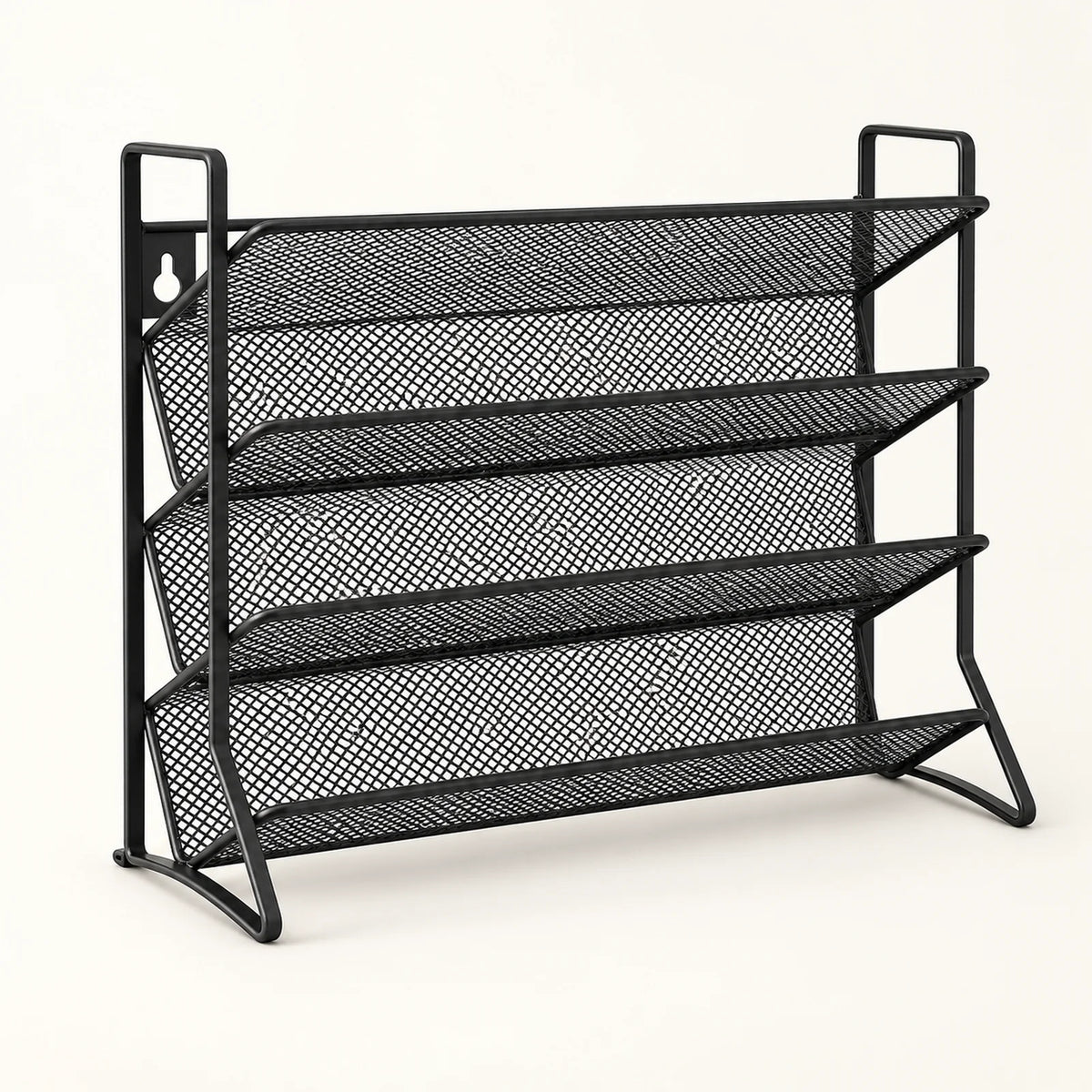 4-Tier Wall-Mount Spice Rack on a warm off-white background with a soft natural shadow.