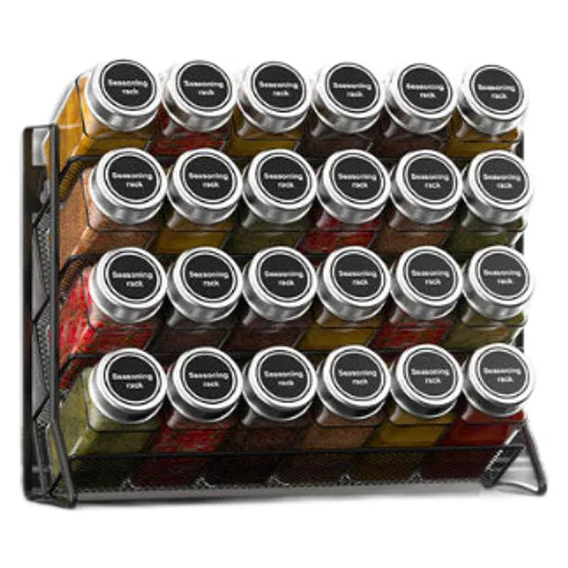 Essentials House 4 Tier Cupboard Storage Shelf Carbon Steel Spice Seasoning Jar Organizer Wall Mount Kitchen Spice Rack