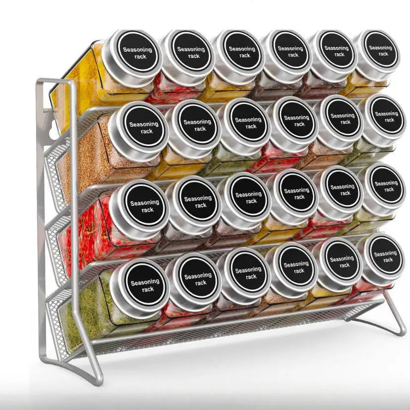 Essentials House 4 Tier Cupboard Storage Shelf Carbon Steel Spice Seasoning Jar Organizer Wall Mount Kitchen Spice Rack