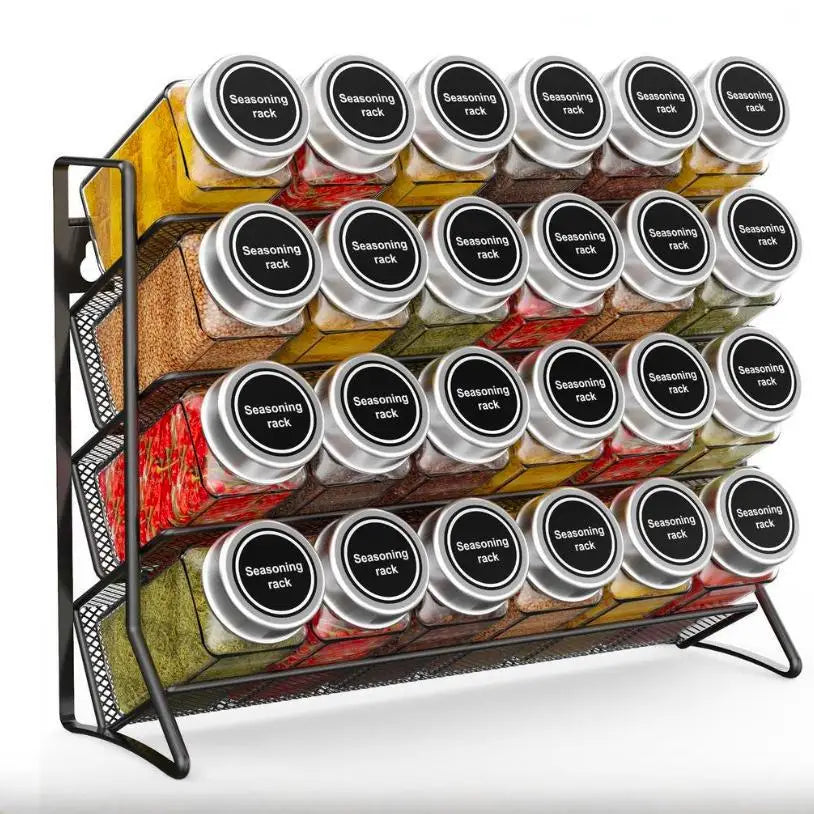 Essentials House 4 Tier Cupboard Storage Shelf Carbon Steel Spice Seasoning Jar Organizer Wall Mount Kitchen Spice Rack