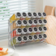 Essentials House Silver 4 Tier Cupboard Storage Shelf Carbon Steel Spice Seasoning Jar Organizer Wall Mount Kitchen Spice