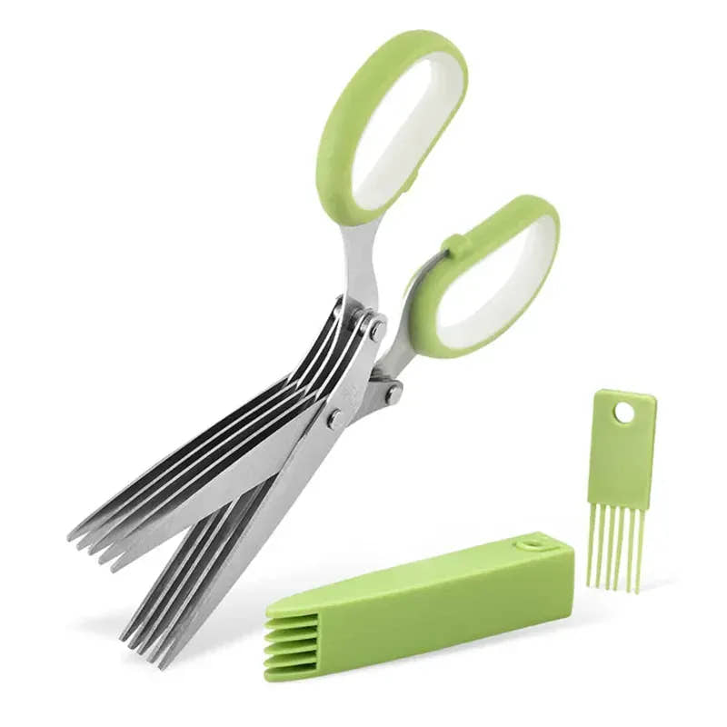 Essentials House Multifunctional 5 Layers Stainless Steel Knives Kitchen Scissors Scallion Cutter Herb Laver Spices Cook Cut