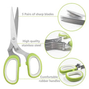 Essentials House Multifunctional 5 Layers Stainless Steel Knives Kitchen Scissors Scallion Cutter Herb Laver Spices Cook Cut