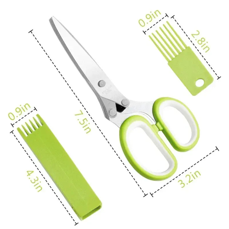 Essentials House Multifunctional 5 Layers Stainless Steel Knives Kitchen Scissors Scallion Cutter Herb Laver Spices Cook Cut