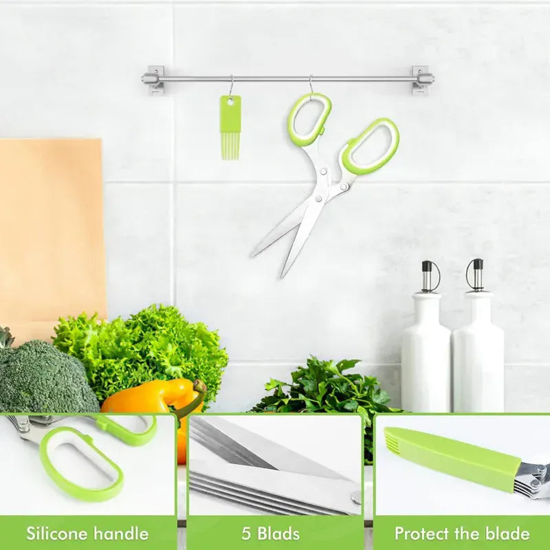Essentials House Multifunctional 5 Layers Stainless Steel Knives Kitchen Scissors Scallion Cutter Herb Laver Spices Cook Cut