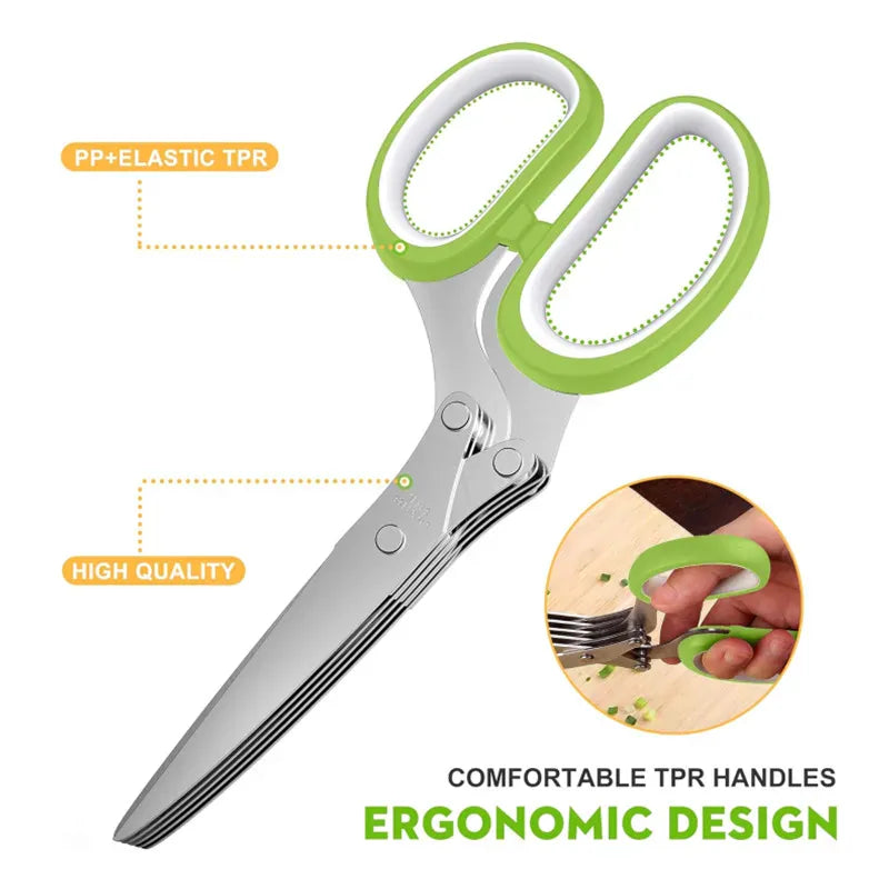 Essentials House Multifunctional 5 Layers Stainless Steel Knives Kitchen Scissors Scallion Cutter Herb Laver Spices Cook Cut