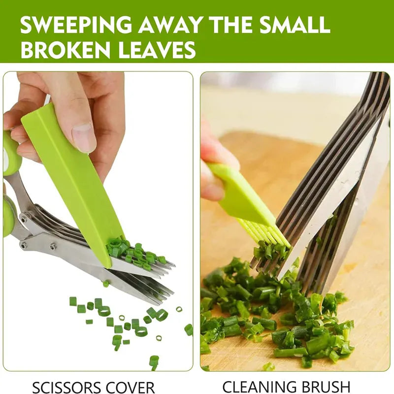Essentials House Multifunctional 5 Layers Stainless Steel Knives Kitchen Scissors Scallion Cutter Herb Laver Spices Cook Cut