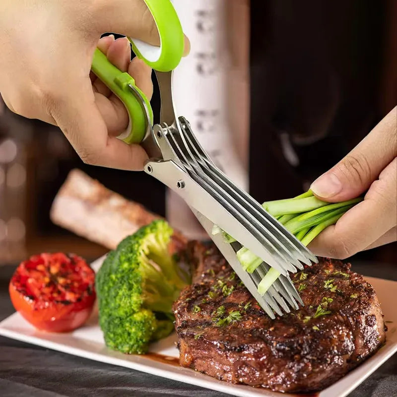 Essentials House Multifunctional 5 Layers Stainless Steel Knives Kitchen Scissors Scallion Cutter Herb Laver Spices Cook Cut