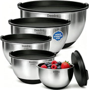 Essentials House 22Pcs Stainless Steel Mixing Bowls Set with Airtight Lids, 1.5/2/3/4/5 QT, Non-Slip Silicone Base, Nesting