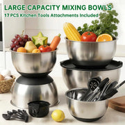 Essentials House 22Pcs Stainless Steel Mixing Bowls Set with Airtight Lids, 1.5/2/3/4/5 QT, Non-Slip Silicone Base, Nesting