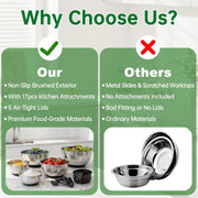Essentials House 22Pcs Stainless Steel Mixing Bowls Set with Airtight Lids, 1.5/2/3/4/5 QT, Non-Slip Silicone Base, Nesting