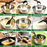 Essentials House 22Pcs Stainless Steel Mixing Bowls Set with Airtight Lids, 1.5/2/3/4/5 QT, Non-Slip Silicone Base, Nesting