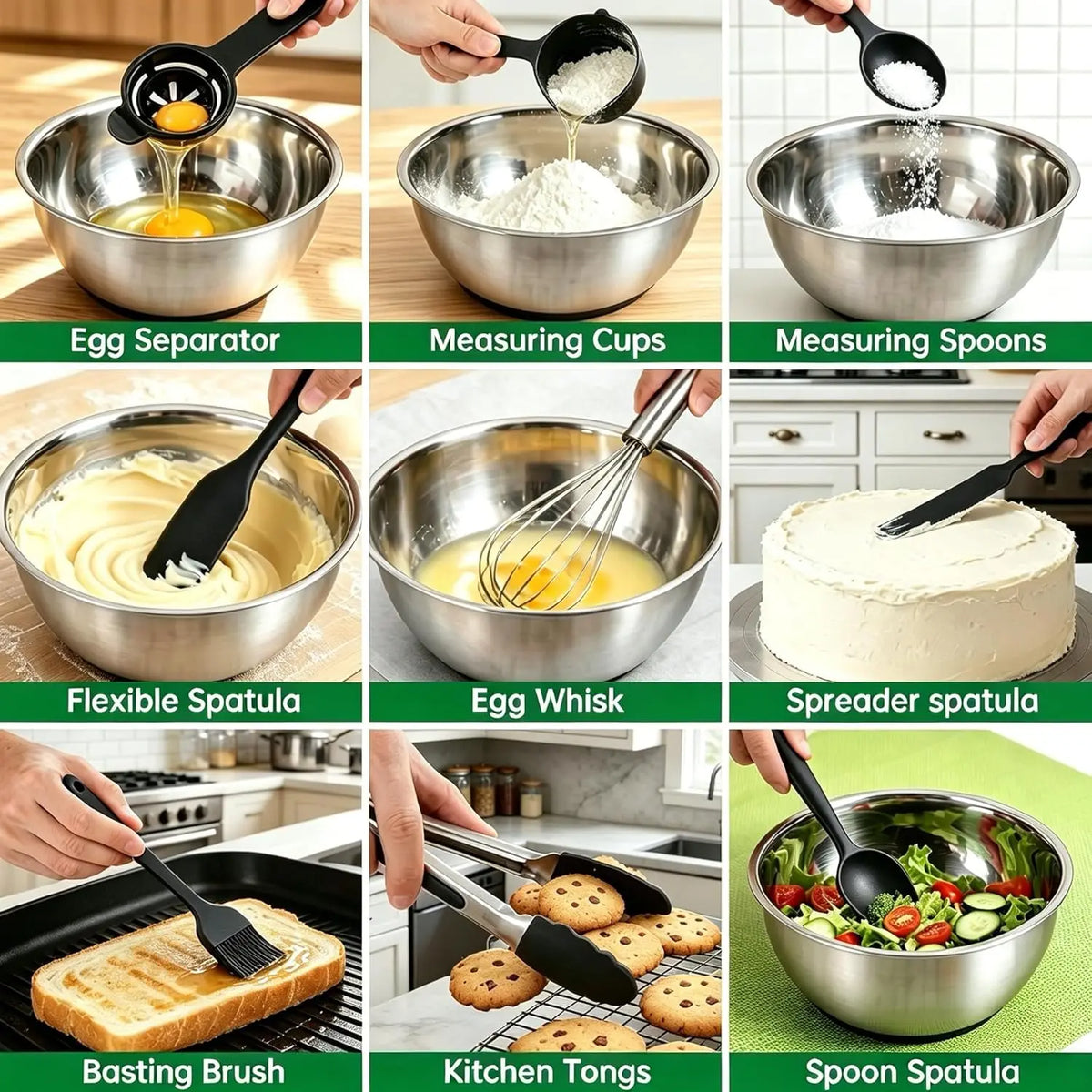Essentials House 22Pcs Stainless Steel Mixing Bowls Set with Airtight Lids, 1.5/2/3/4/5 QT, Non-Slip Silicone Base, Nesting