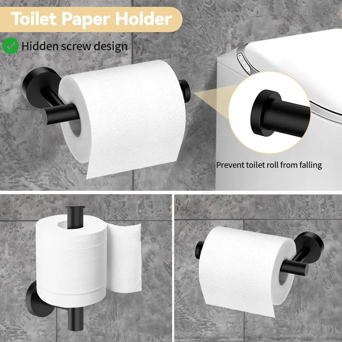 Alternate view of five-piece wall-mounted bathroom hardware set