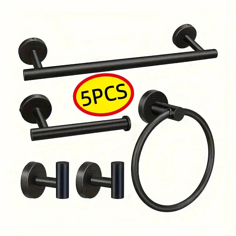 Alternate view of five-piece wall-mounted bathroom hardware set