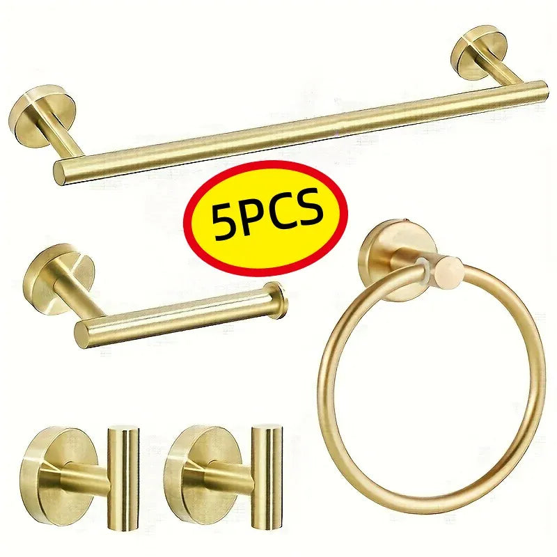 Alternate view of five-piece wall-mounted bathroom hardware set