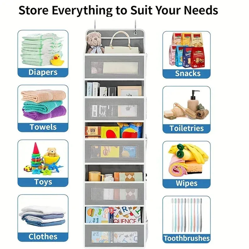 Five-shelf over-the-door organizer with anti-tilt pockets