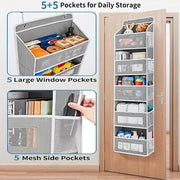 Five-shelf over-the-door organizer with anti-tilt pockets