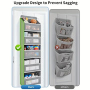 Five-shelf over-the-door organizer with anti-tilt pockets