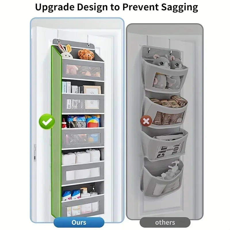 Five-shelf over-the-door organizer with anti-tilt pockets