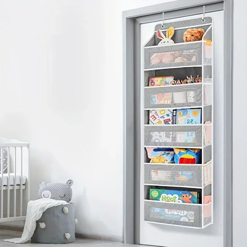 Five-shelf over-the-door organizer with anti-tilt pockets