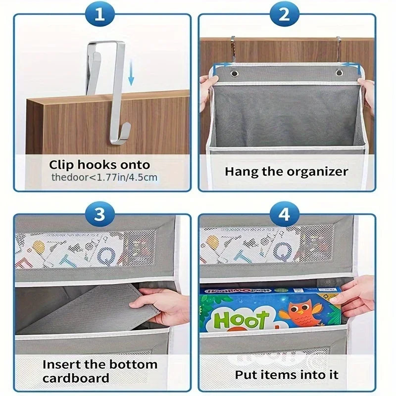 Five-shelf over-the-door organizer with anti-tilt pockets