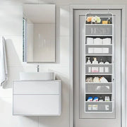 Five-shelf over-the-door organizer with anti-tilt pockets