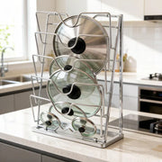 Essentials House Silver Wall Mounted Pot Lid Rack Multi-Functional Kitchen Storage Holder Perforated 5 Layers for Household
