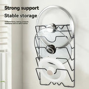 Essentials House Silver Wall Mounted Pot Lid Rack Multi-Functional Kitchen Storage Holder Perforated 5 Layers for Household