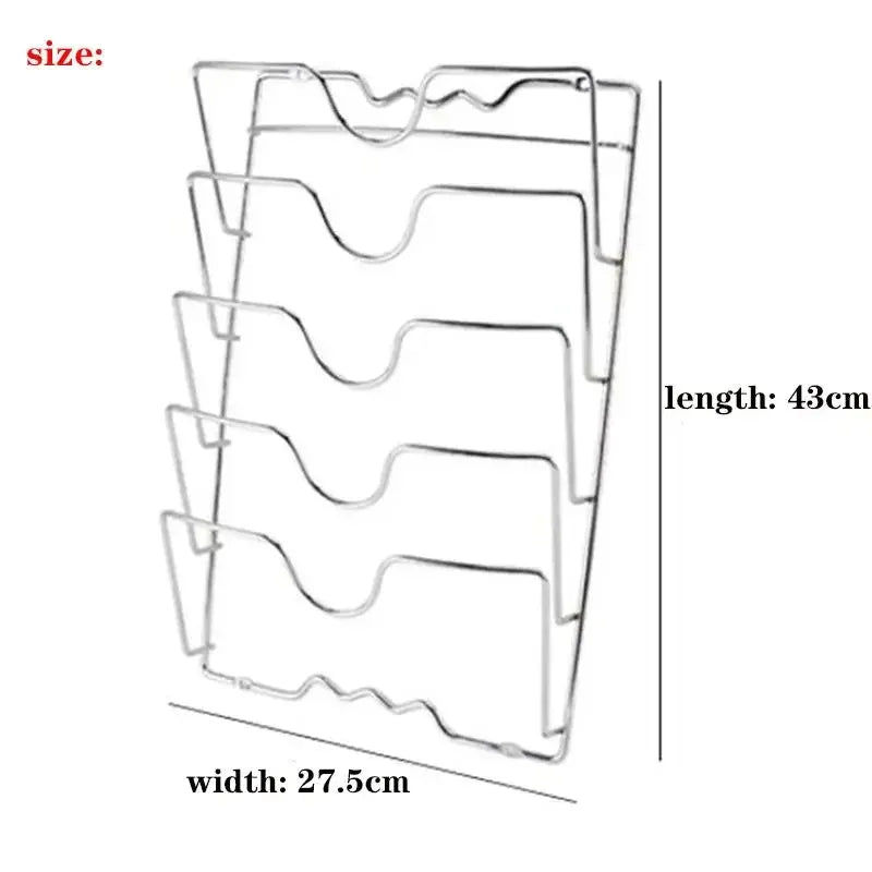 Essentials House Silver Wall Mounted Pot Lid Rack Multi-Functional Kitchen Storage Holder Perforated 5 Layers for Household