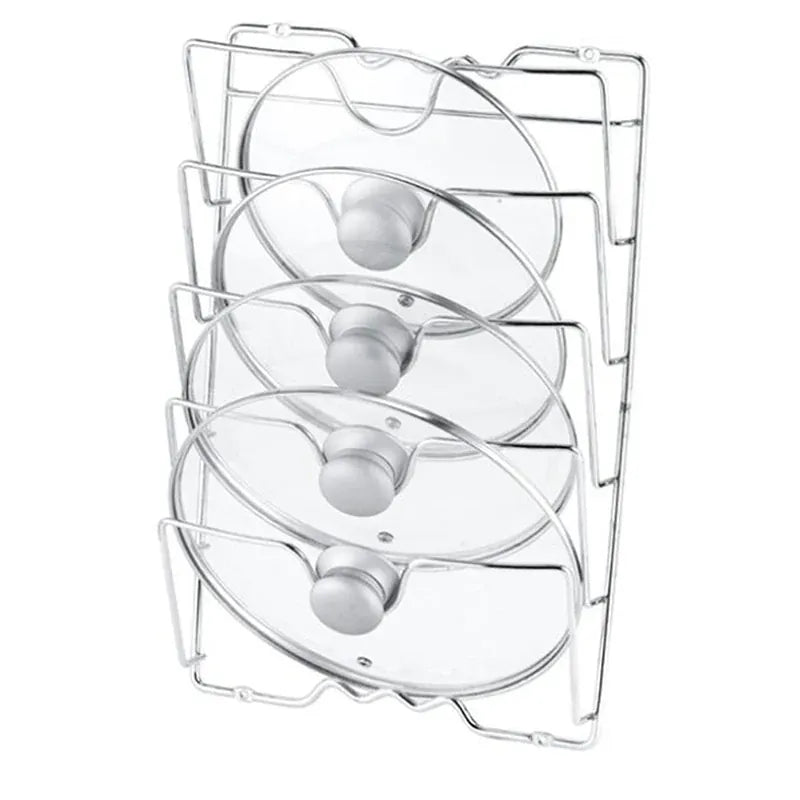 Essentials House Silver Wall Mounted Pot Lid Rack Multi-Functional Kitchen Storage Holder Perforated 5 Layers for Household