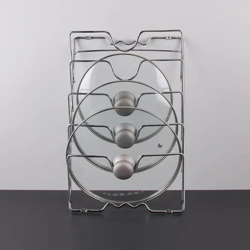 Essentials House Silver Wall Mounted Pot Lid Rack Multi-Functional Kitchen Storage Holder Perforated 5 Layers for Household