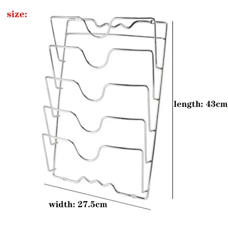 Essentials House Silver Wall Mounted Pot Lid Rack Multi-Functional Kitchen Storage Holder Perforated 5 Layers for Household