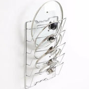 Essentials House Silver Wall Mounted Pot Lid Rack Multi-Functional Kitchen Storage Holder Perforated 5 Layers for Household
