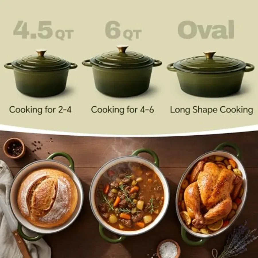 Essentials House 6 Quart Dutch Oven Pot with Lid Non Stick Enameled Cast Iron Dutch Oven for Bread Baking Heavy-Duty Oven