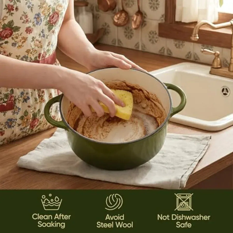 Essentials House 6 Quart Dutch Oven Pot with Lid Non Stick Enameled Cast Iron Dutch Oven for Bread Baking Heavy-Duty Oven